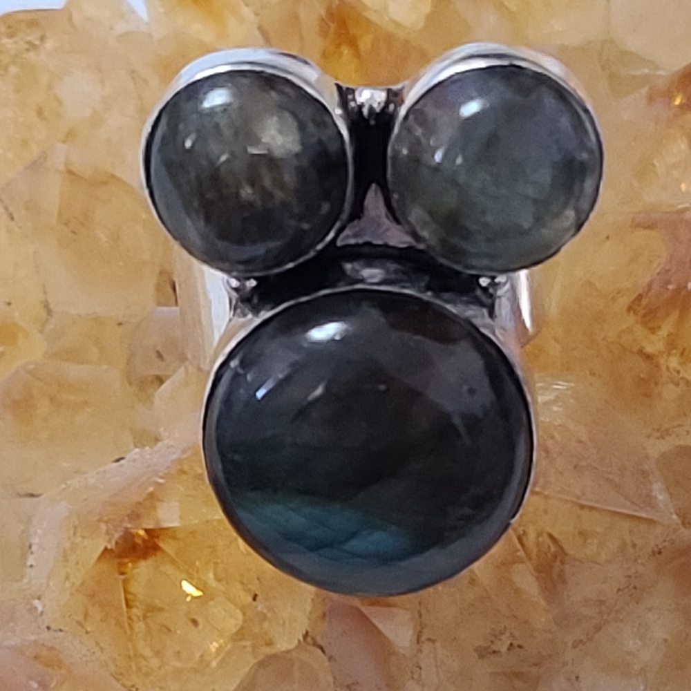 *Vintage Mickey Mouse Style Labradorite 925 Ring